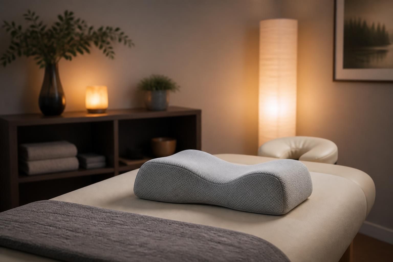 Soothing treatment room for neck pain care.